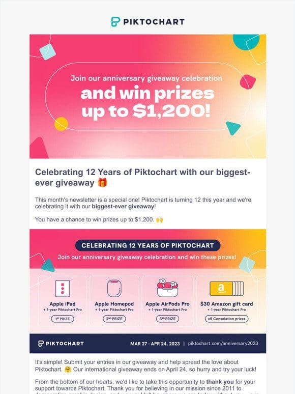 Celebrating 12 Years of Piktochart + Anniversary Giveaway