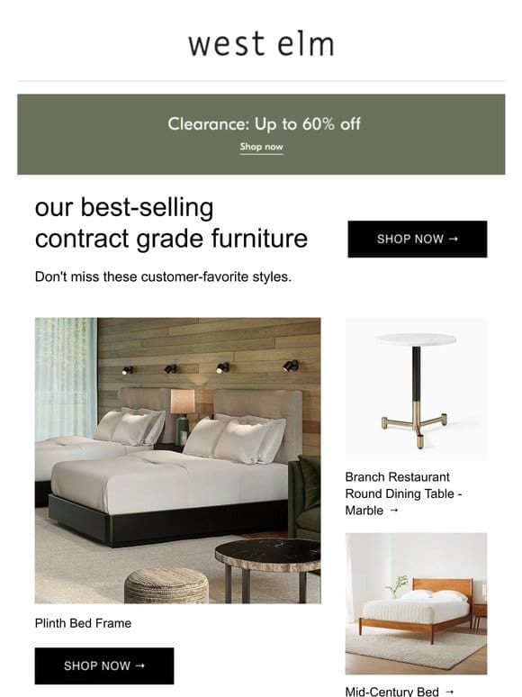 Check out our best-selling contract grade furniture + Up to 60% off clearance!