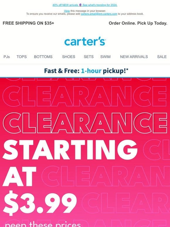 Clearance deals on   FROM $3.99
