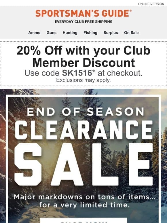 Club Double Discount + Sitewide Clearance