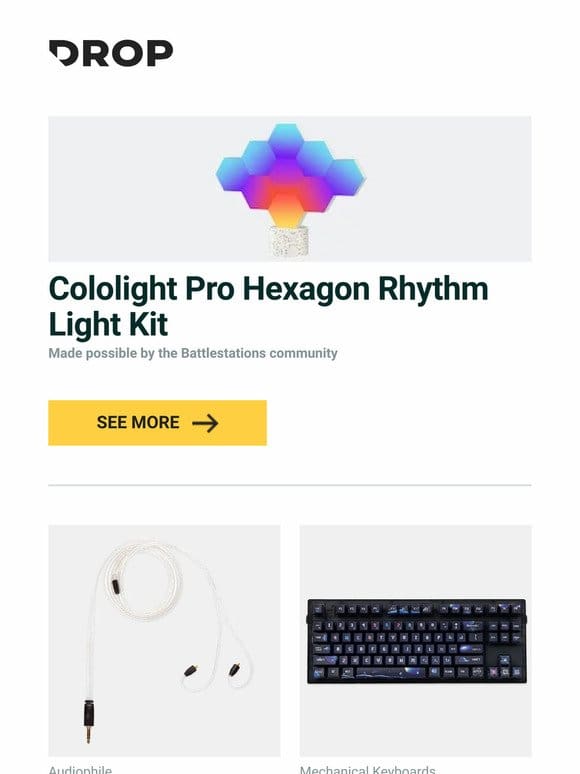 Cololight Pro Hexagon Rhythm Light Kit， Campfire Audio Time Stream Chromatic Series Cable， Piifox Universe Side-Legend PBT Keycap Set and more…