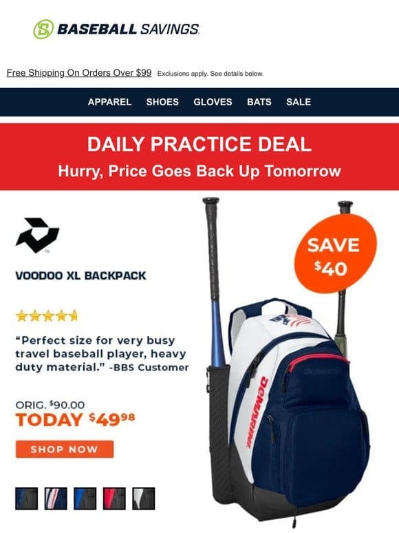 DeMarini Voodoo XL Backpack Now Just $49.98! Today Only!