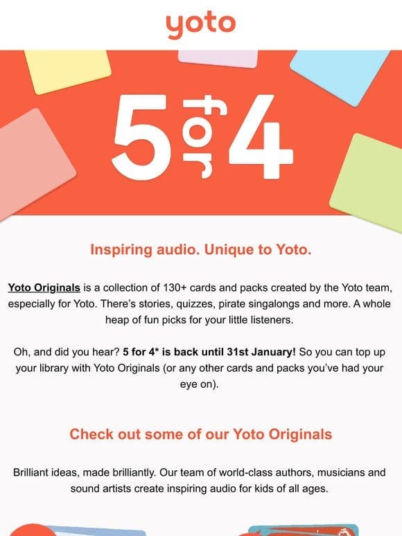 Don’t forget! 5 for 4 Yoto Cards continues