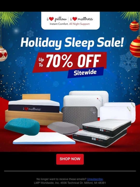 Don’t sleep on holiday savings! HUGE savings on pillows