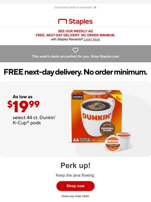 Dunkin’ 44CT K-Cups for $19.99 — grab them now!