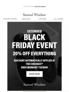 EXTENDED Black Friday Event! 20% Off Everything!