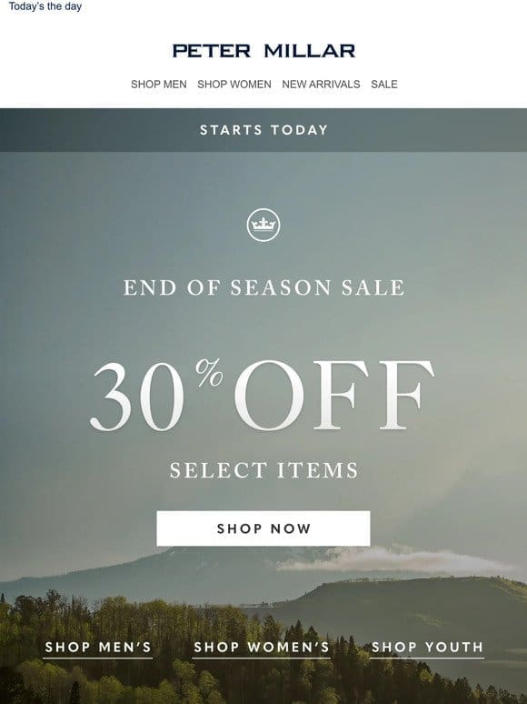 End Of Season Sale: 30% Off Select Styles