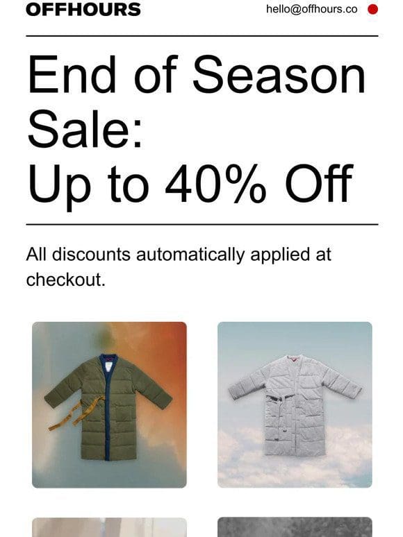 End of Season Sale: Up to 40% Off Homecoats