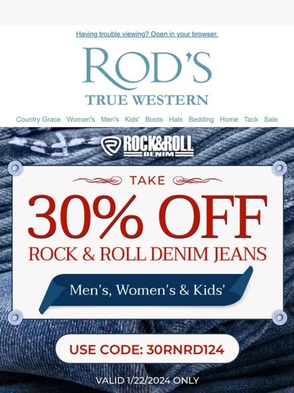 Ends Tonight! 30% Off Jeans for the Family From Rock & Roll Denim!