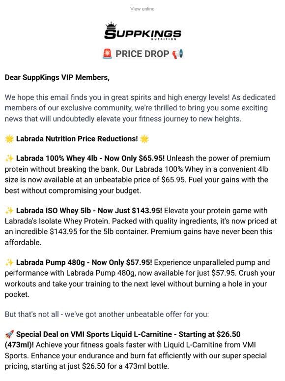 Exciting News: Price Drops on Labrada Nutrition Products at SuppKings VIP!