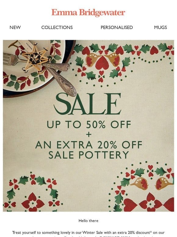 Extra 20% off sale pottery for our email subscribers