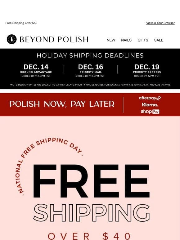 FREE SHIPPING $40+ HAPPENING NOW!