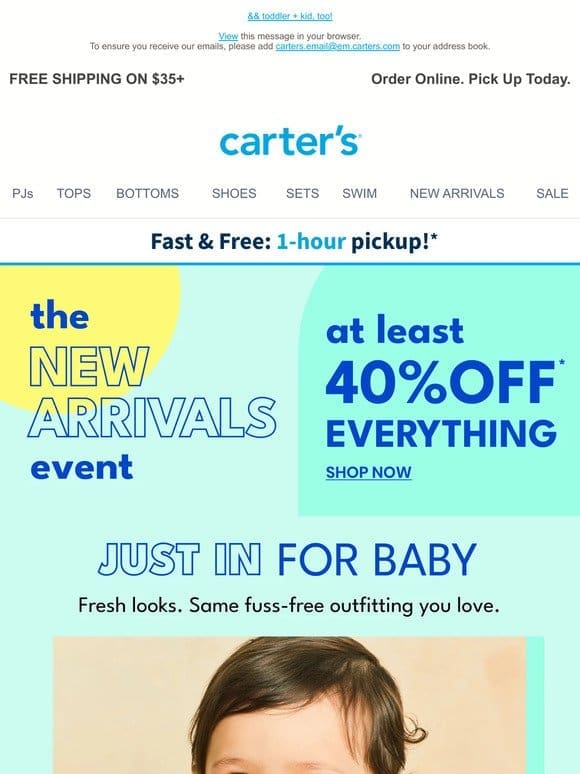 FRESH FOR SPRING: New styles for baby at least 40% off