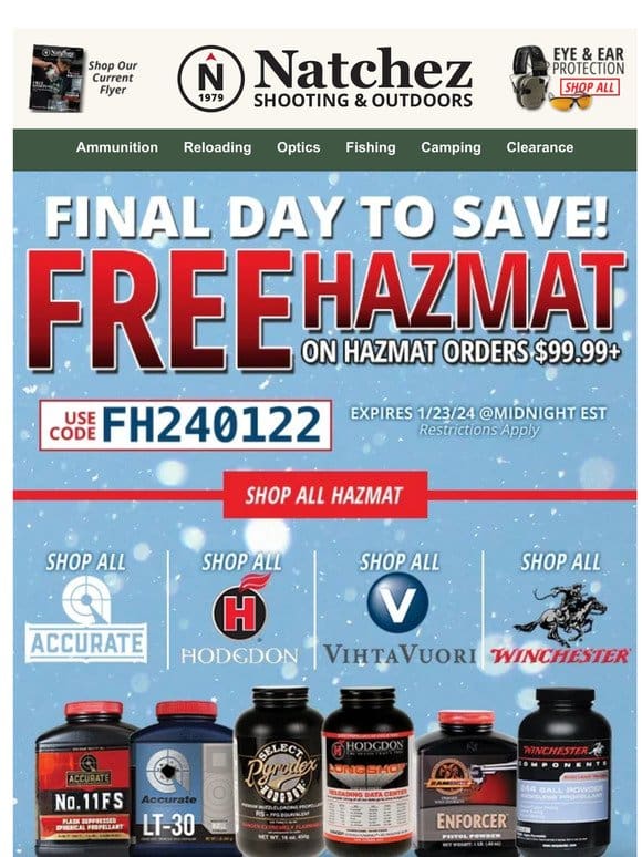 Final Day for Free Hazmat on Hazmat Orders $99.99+