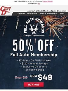Final Deal Of The Year – Half Priced Full Auto Rewards Membership