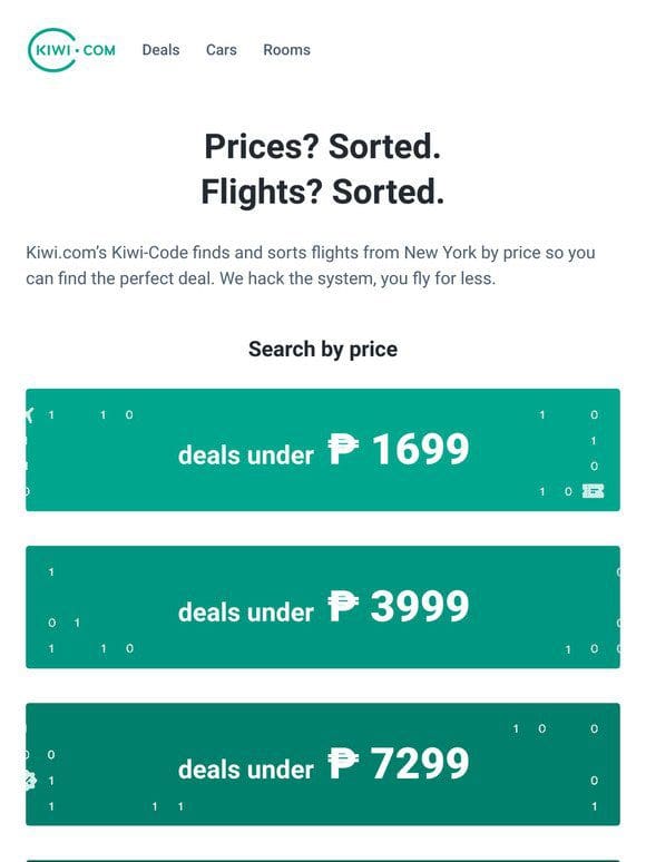 Flights from under ₱ 1699， found by Kiwi-Code