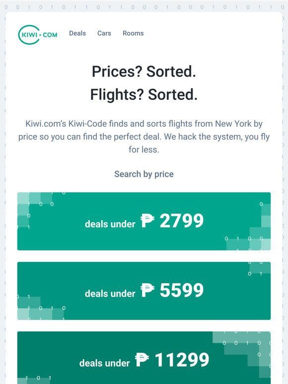 Flights from under ₱ 2799， found by Kiwi-Code