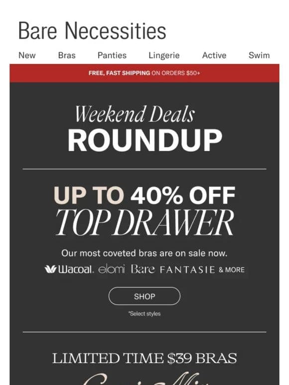 Fri-nominal Savings: Up To 40% Off Top Drawer + Limited Time $39 Bras