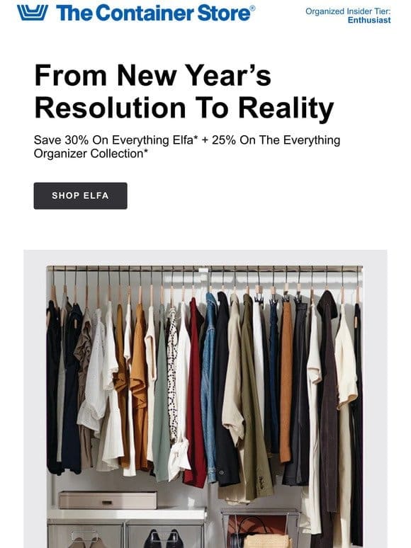 From Resolution To Reality: 30% Off Elfa