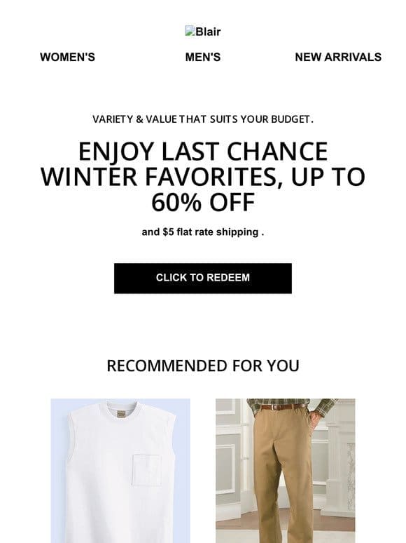 From Us， To You: Last Chance Winter Favorites， Up to 60% Off