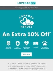 Here’s to Our Community Heroes – An Extra 10% Off!