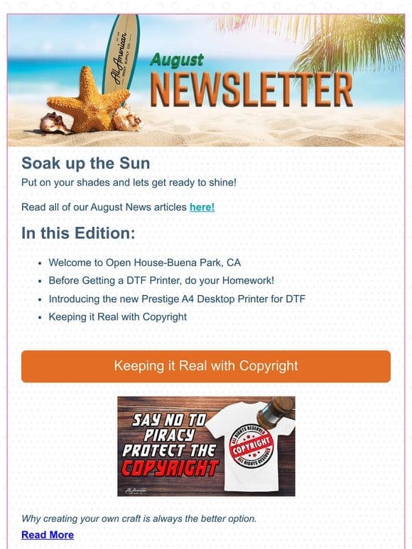 Hey Valued Customer，  ‍  August Newsletter  ‍  Happy Summer!  ️ | AA Print Supply