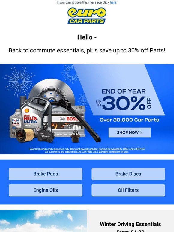 Hey — Back To The Daily Grind? Here’s Up To 30% Off Car Parts To Get You Moving!