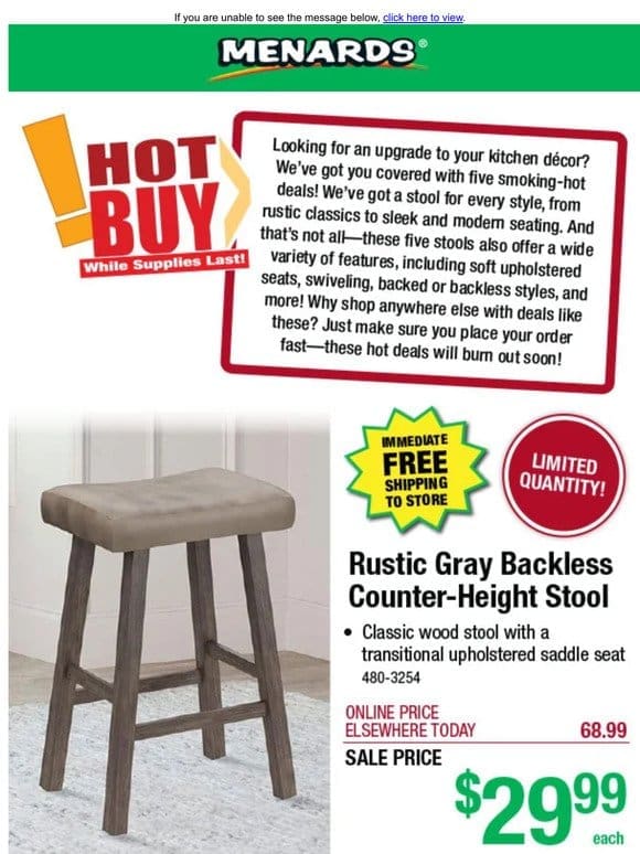 Hillsdale® Bar-Height Swivel Stool ONLY $49.99!