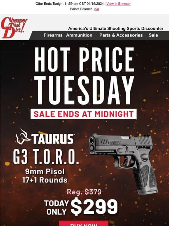 Hot Priced Taurus G3 T.O.R.O. 9mm Pistol – Only $299