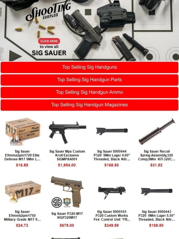 Hot Selling Sig Handguns， Mags， Parts & Ammo