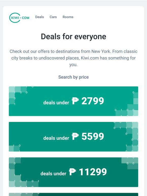 How far can you fly from New York for under ₱ 2799?