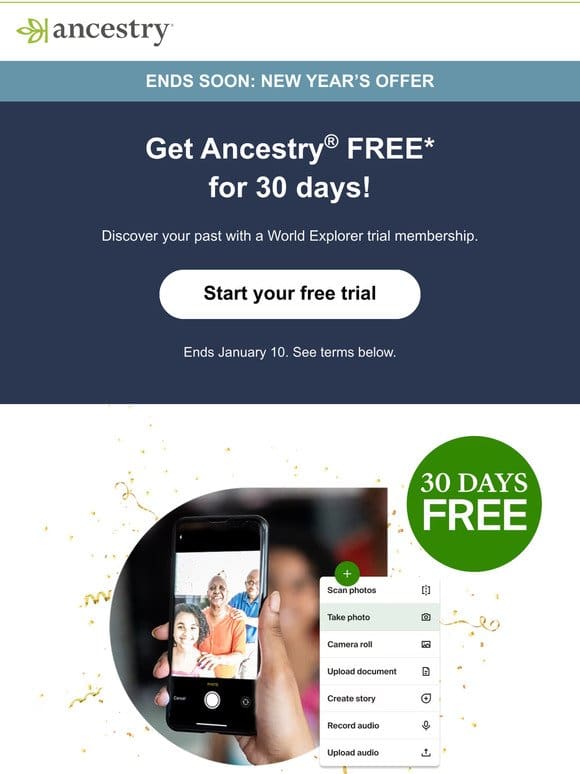 Hurry， get 30 days FREE on Ancestry!