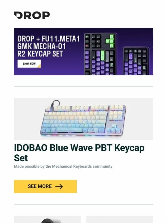 IDOBAO Blue Wave PBT Keycap Set， ADV. R32 Professional Studio Headphones， Uncaged Ergonomics Rise Up Essential Standing Desk and more…