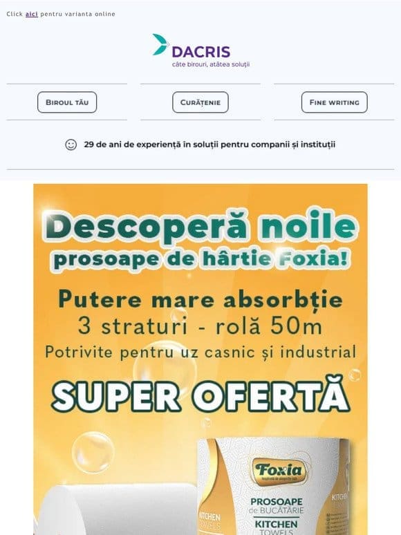 Încă mai poți profita de 2+1 CADOU la Rolă prosop hârtie Foxia!