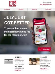 JULY ONLY: try BJ’s online with no fee