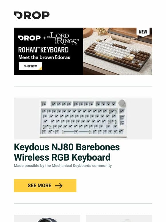 Keydous NJ80 Barebones Wireless RGB Keyboard， Massdrop x Sennheiser HD 6XX Headphones， Everglide Aqua King Mechanical Switches and more…