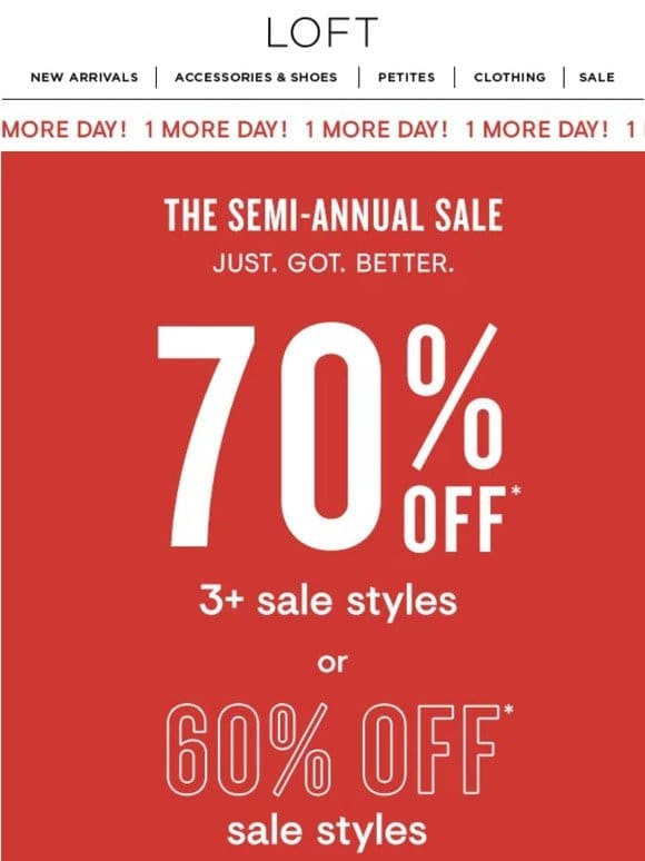 LAST CHANCE: 70% off 3+ styles!