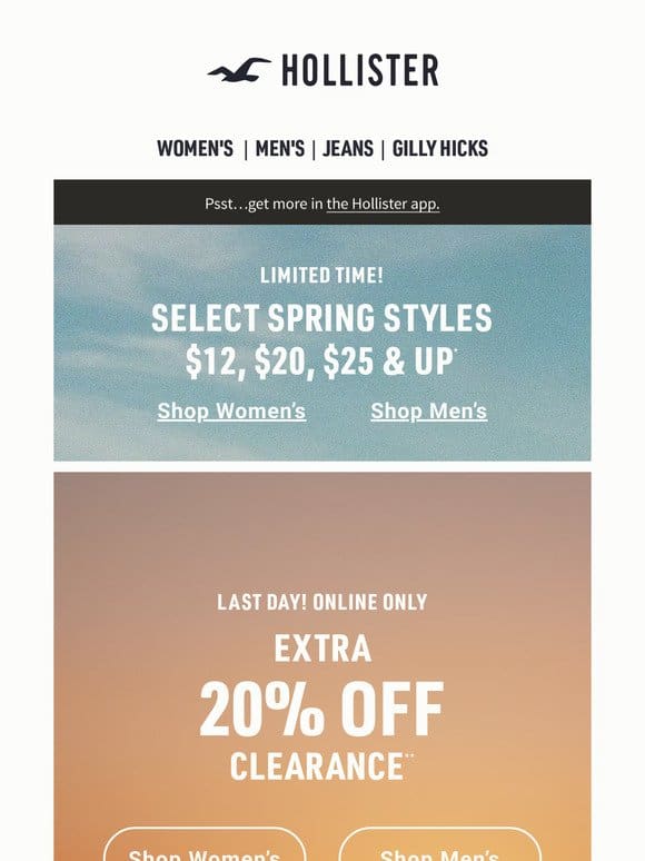 Last day: Extra 20% off clearance