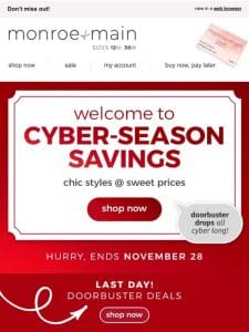 LAST DAY for Cyber Steals + Doorbuster Deals