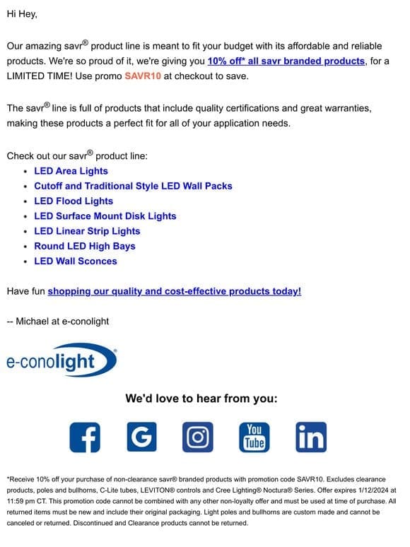 Last Call to Save on savr® LED Products