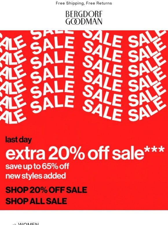 Last Day: Extra 20% Off Sale