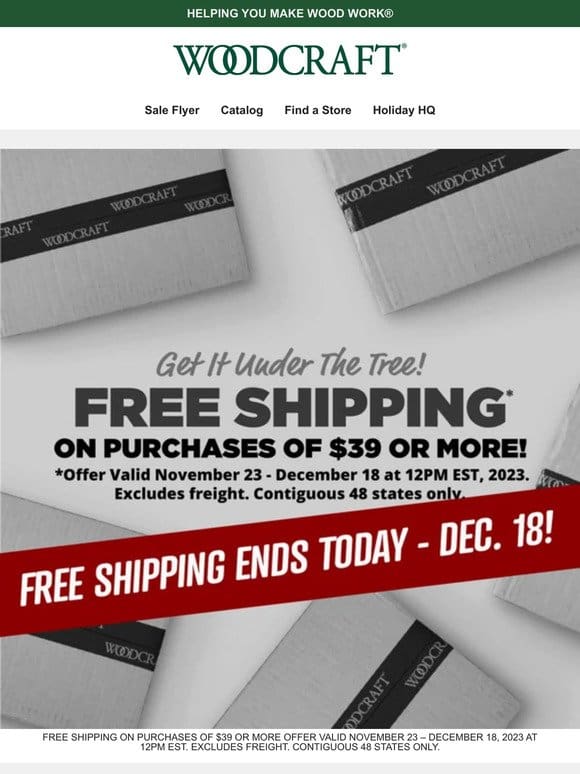 Last Day for Free Shipping on Orders $39 or More