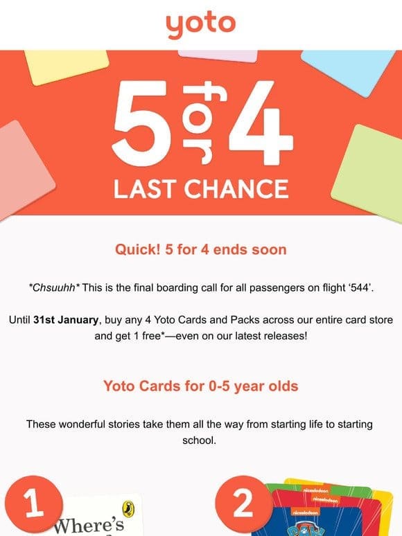 Last chance – 5 for 4 Yoto Cards!