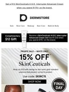 Last day for 15% off SkinCeuticals