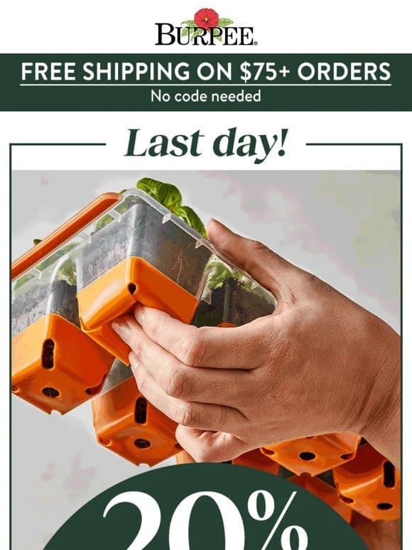 Last day for 20% off seed starting + free shipping!