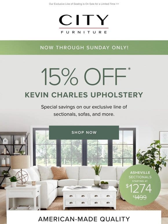 Limited-Time Offer: 15% Off Kevin Charles Seating!
