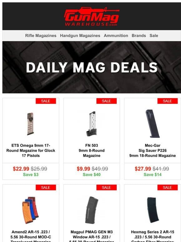 Magazines for Your Favorite Guns | ETS Omega 9mm 17rd Glock Mag for $23