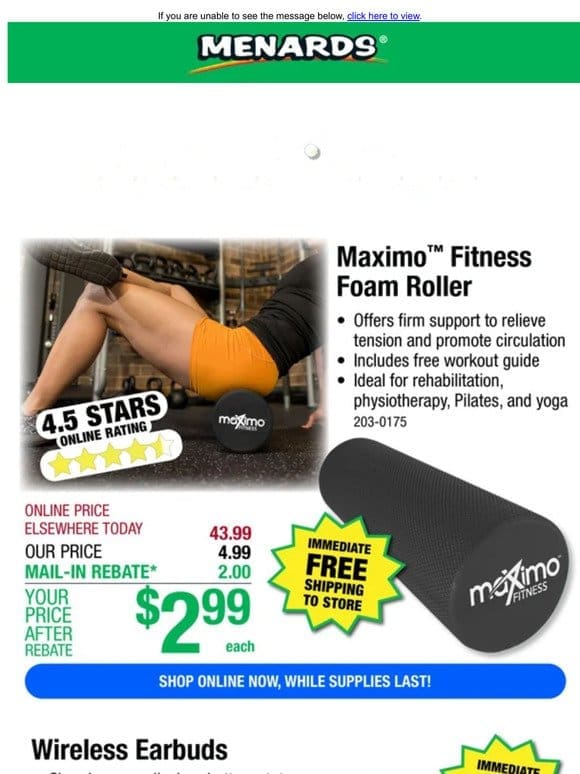 Maximo™ Fitness Foam Roller ONLY $2.99!