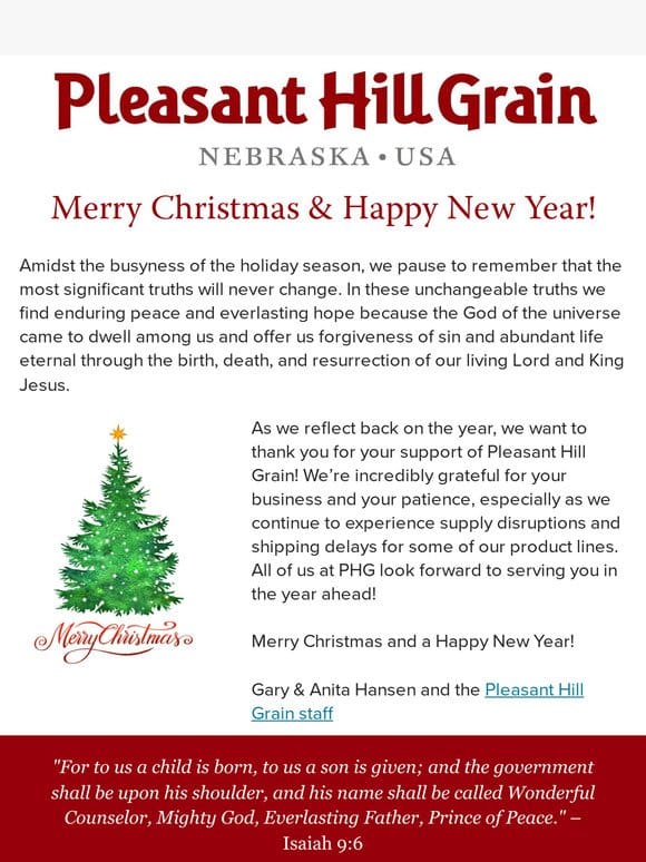 Merry Christmas from Pleasant Hill Grain!   — PHG Newsletter