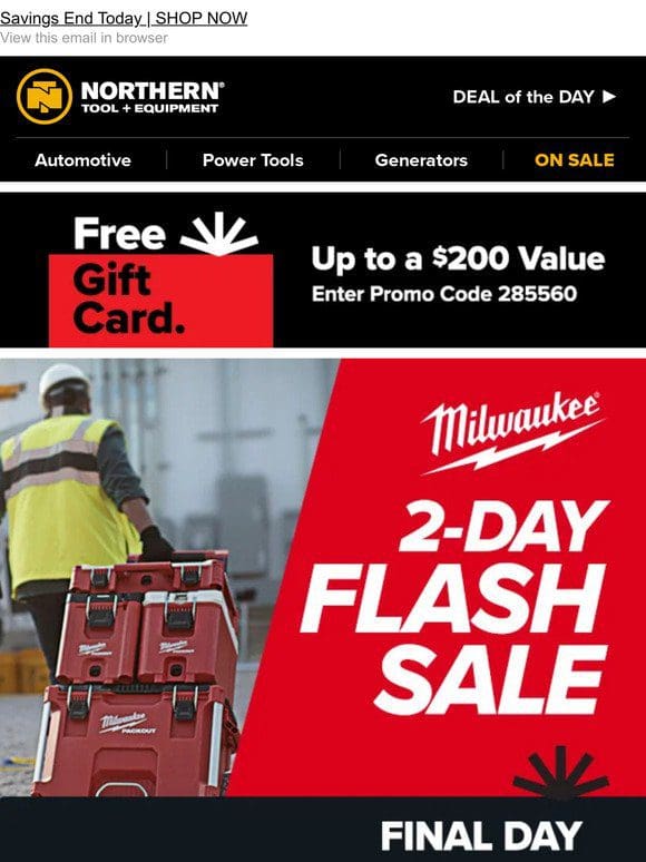 Milwaukee Sale Ends Soon + Free Gift Card With Purchase!